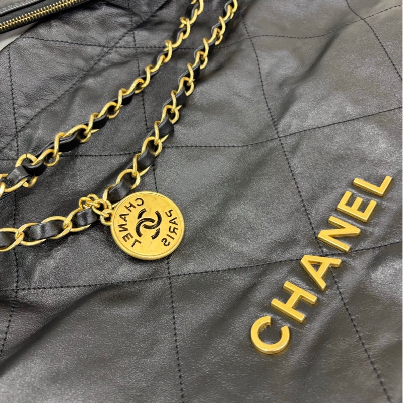 Chanel 香奈兒 22bag黑金牛皮中號垃圾袋 22年晶片款-6