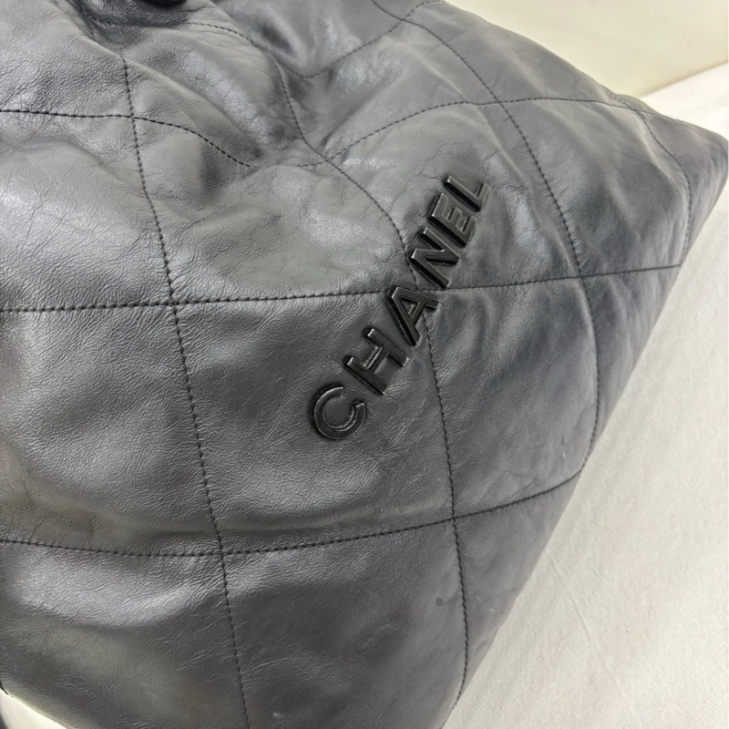 CHANEL soblack中號22bag 晶片包 黑色黑字黑鏈超酷 隨性百搭-5