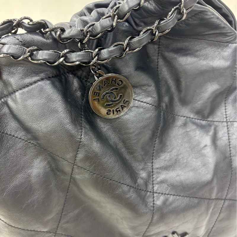 CHANEL soblack中號22bag 晶片包 黑色黑字黑鏈超酷 隨性百搭-6