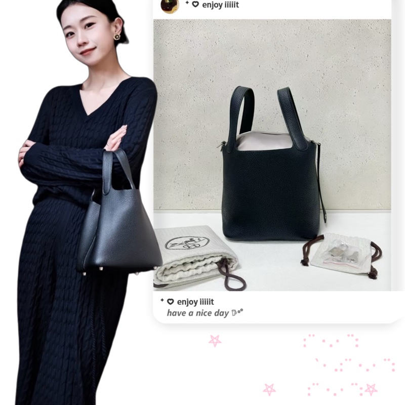 Hermes Picotin 18 黑銀 菜籃子-16