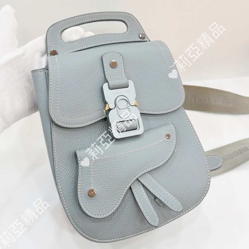 莉亞精品♡ Dior 斜背胸包 灰藍 二手美包-2