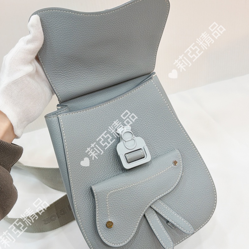 莉亞精品♡ Dior 斜背胸包 灰藍 二手美包-12