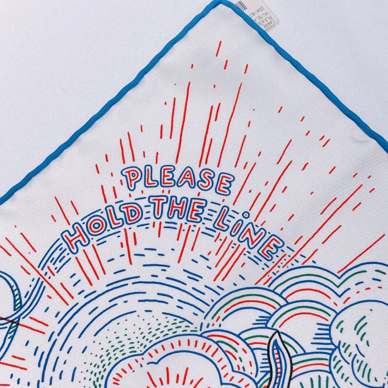 TW4746  Hermes 愛馬仕 90cm方巾 H標誌 Please Hold The Line 90x90cm Scarf Blanc/Blue-3