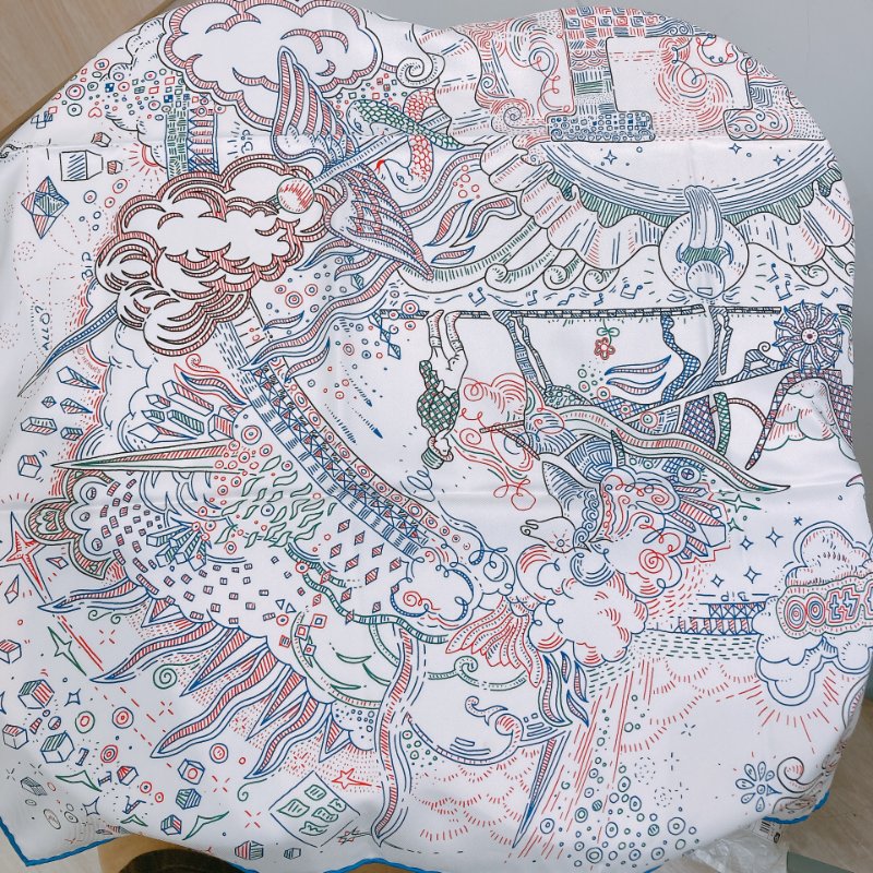 TW4746  Hermes 愛馬仕 90cm方巾 H標誌 Please Hold The Line 90x90cm Scarf Blanc/Blue-5