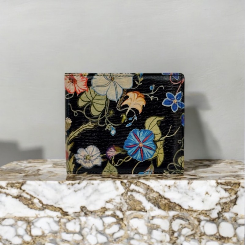 莉亞精品♡ Gucci 花卉對開短夾 黑 二手美品-0