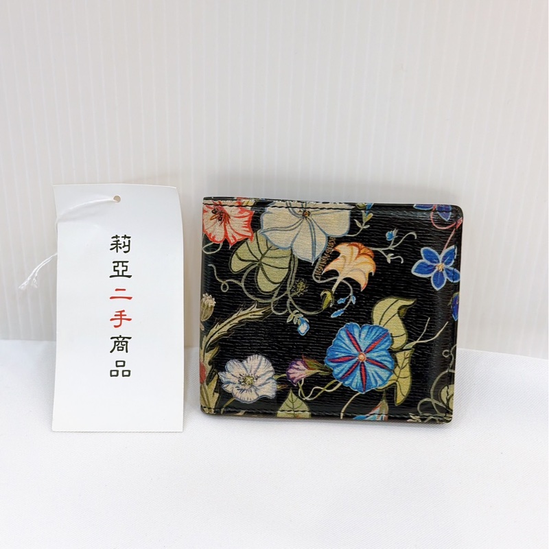 莉亞精品♡ Gucci 花卉對開短夾 黑 二手美品-1