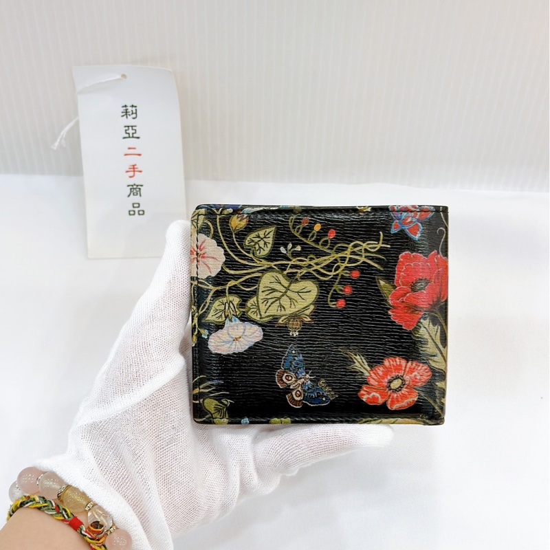 莉亞精品♡ Gucci 花卉對開短夾 黑 二手美品-2