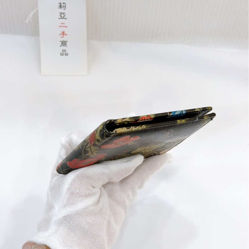 莉亞精品♡ Gucci 花卉對開短夾 黑 二手美品-9