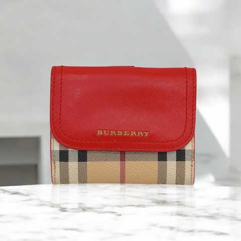 莉亞精品♡ Burberry 紅格紋 零錢袋 短夾 二手美夾
