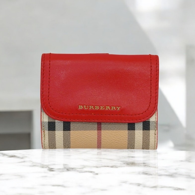 莉亞精品♡ Burberry 紅格紋 零錢袋 短夾 二手美夾-0