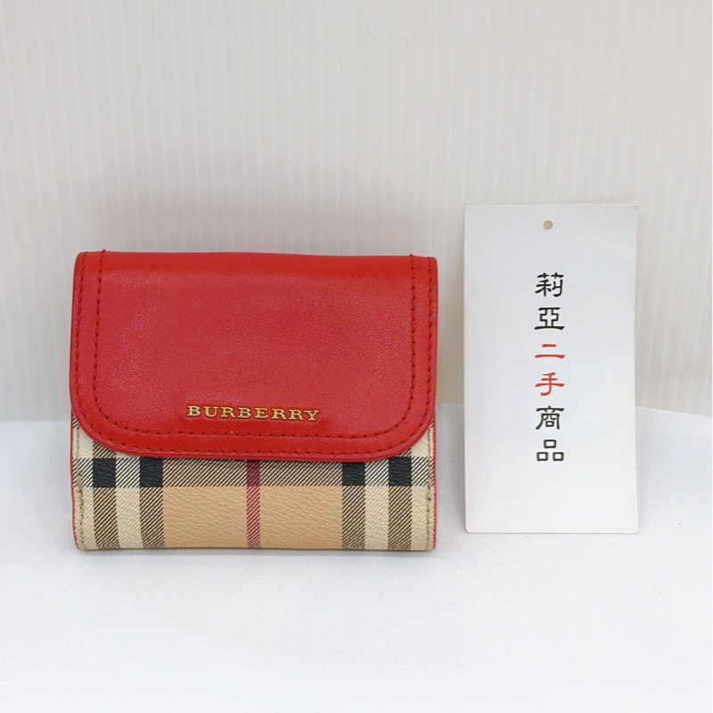 莉亞精品♡ Burberry 紅格紋 零錢袋 短夾 二手美夾-1