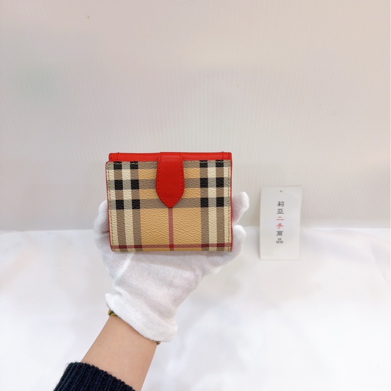 莉亞精品♡ Burberry 紅格紋 零錢袋 短夾 二手美夾-2
