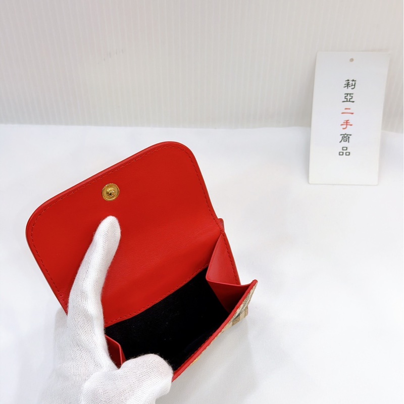 莉亞精品♡ Burberry 紅格紋 零錢袋 短夾 二手美夾-3
