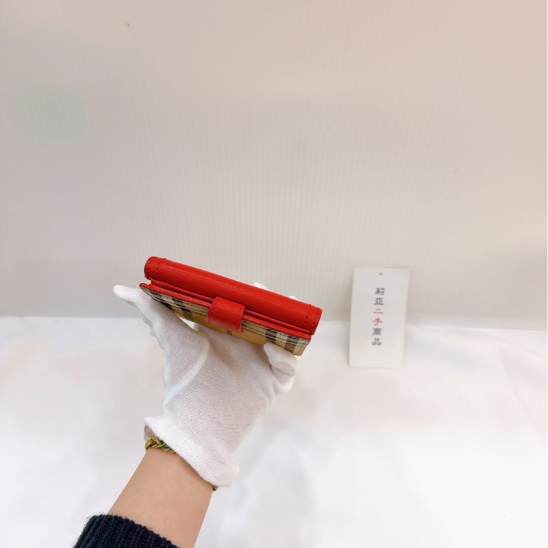 莉亞精品♡ Burberry 紅格紋 零錢袋 短夾 二手美夾-6