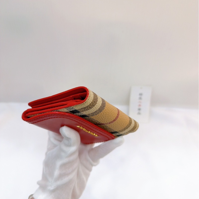 莉亞精品♡ Burberry 紅格紋 零錢袋 短夾 二手美夾-7