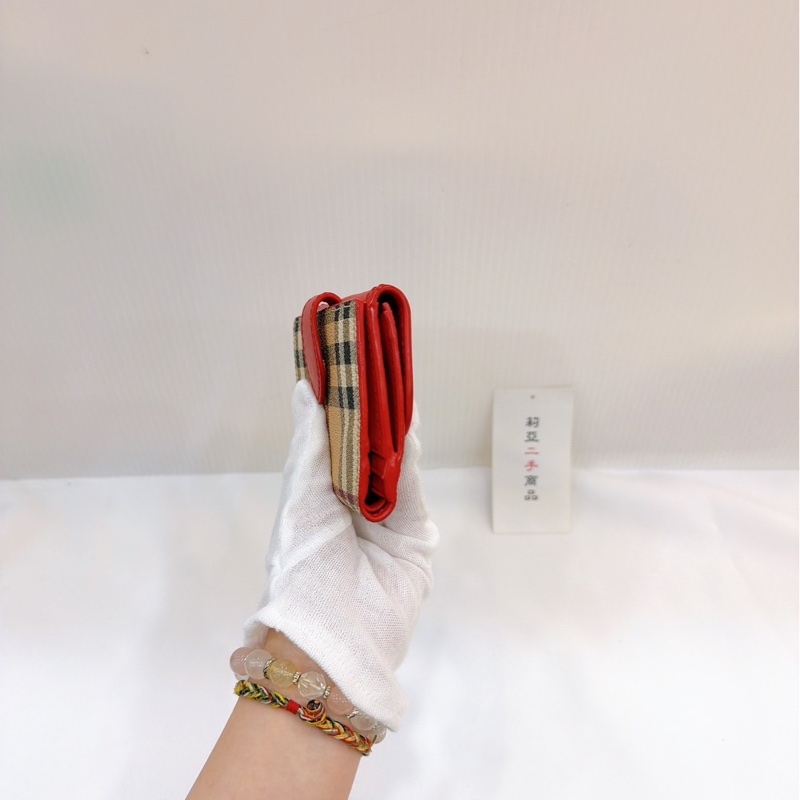 莉亞精品♡ Burberry 紅格紋 零錢袋 短夾 二手美夾-11
