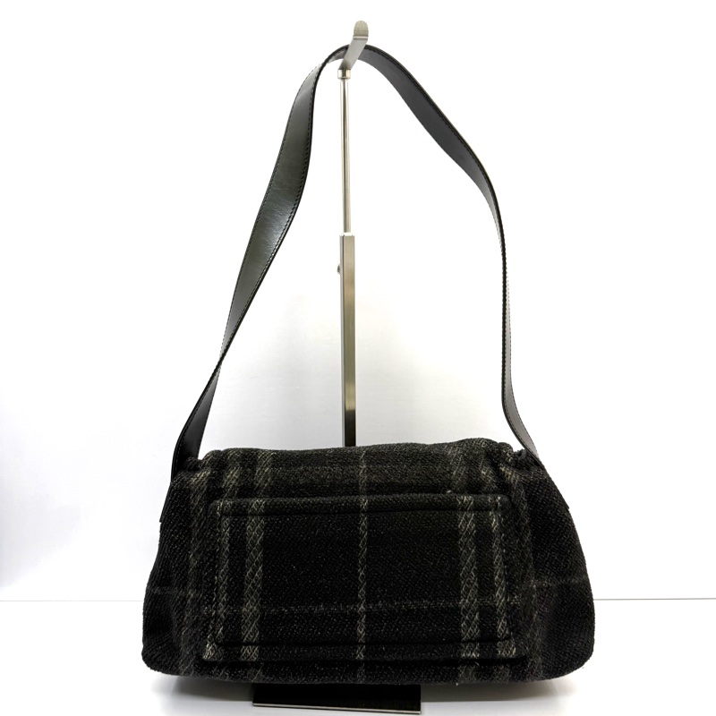 BURBERRY 巴寶莉 黑色毛呢肩背包 NOVA CHECK WOOL-1