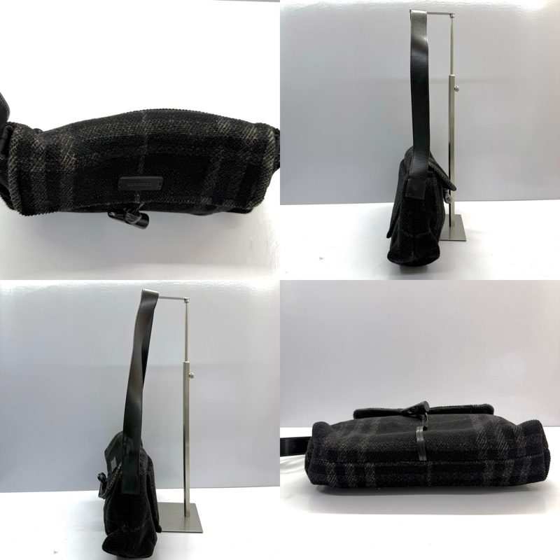 BURBERRY 巴寶莉 黑色毛呢肩背包 NOVA CHECK WOOL-3