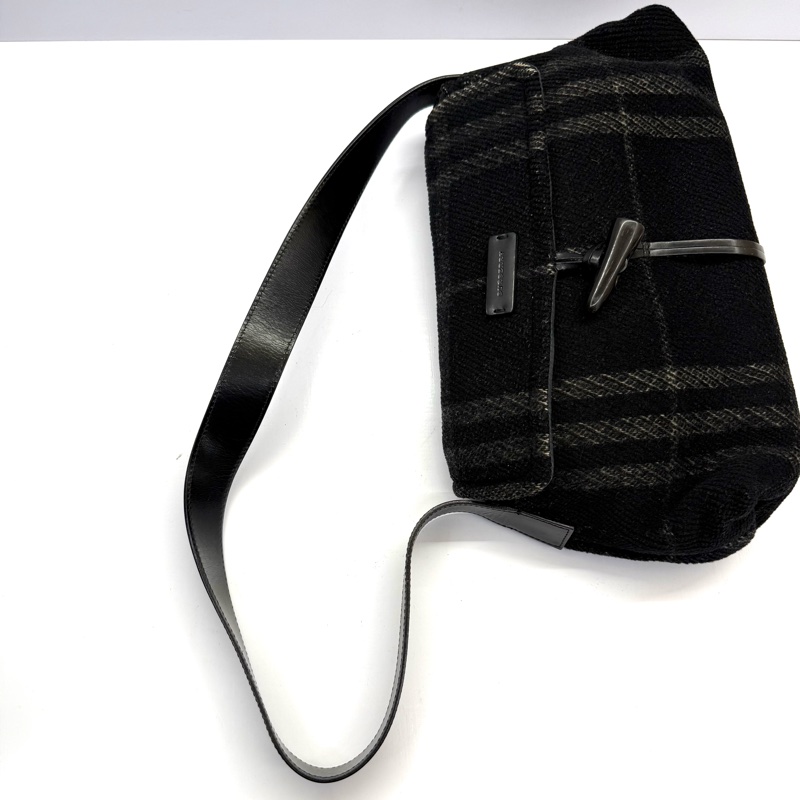BURBERRY 巴寶莉 黑色毛呢肩背包 NOVA CHECK WOOL-5