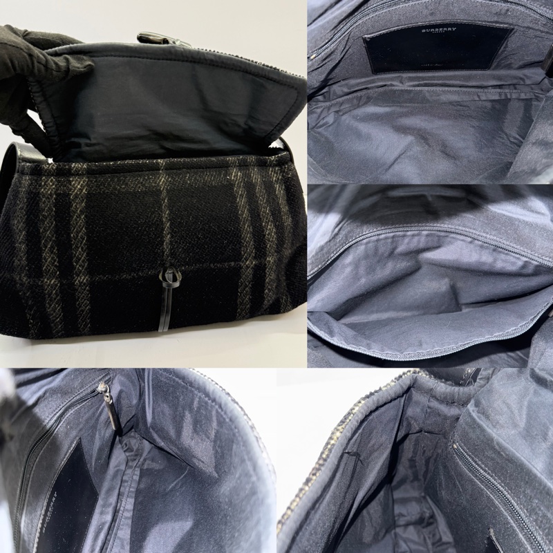 BURBERRY 巴寶莉 黑色毛呢肩背包 NOVA CHECK WOOL-6