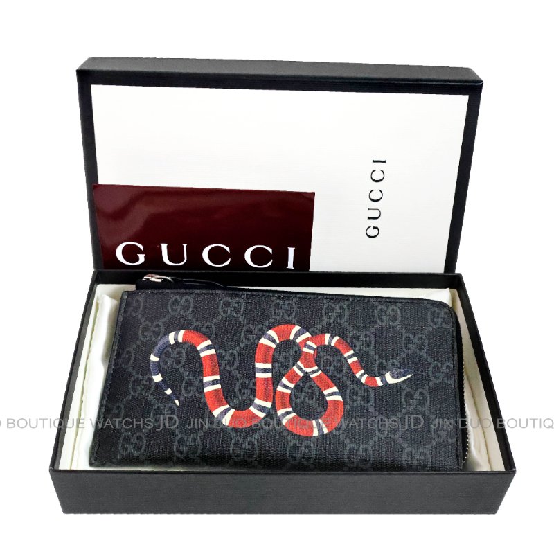 金鐸精品~C795 GUCCI古馳575364 黑灰色GG Supreme限定珊瑚蛇款L型拉鍊長夾 全新展示品-0
