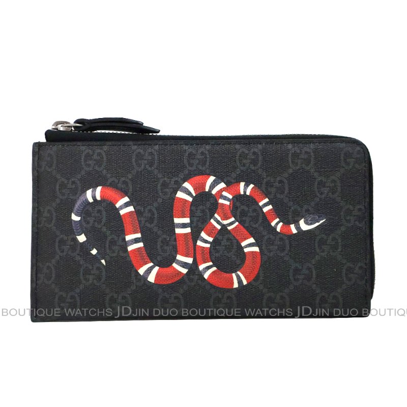 金鐸精品~C795 GUCCI古馳575364 黑灰色GG Supreme限定珊瑚蛇款L型拉鍊長夾 全新展示品-1