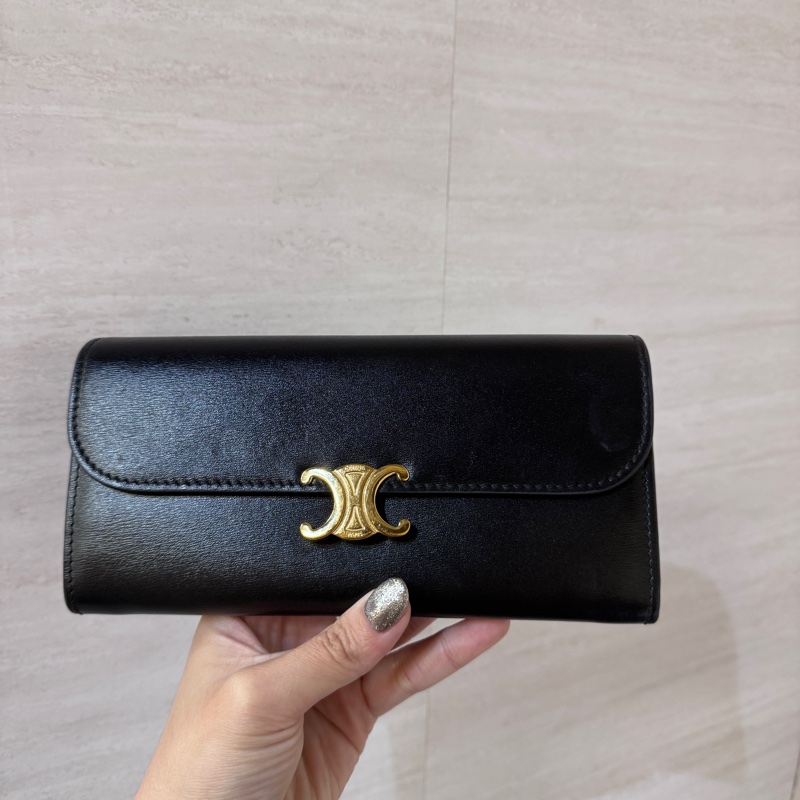 Celine Triomphe 黑色滑面牛皮凱旋門長夾-0