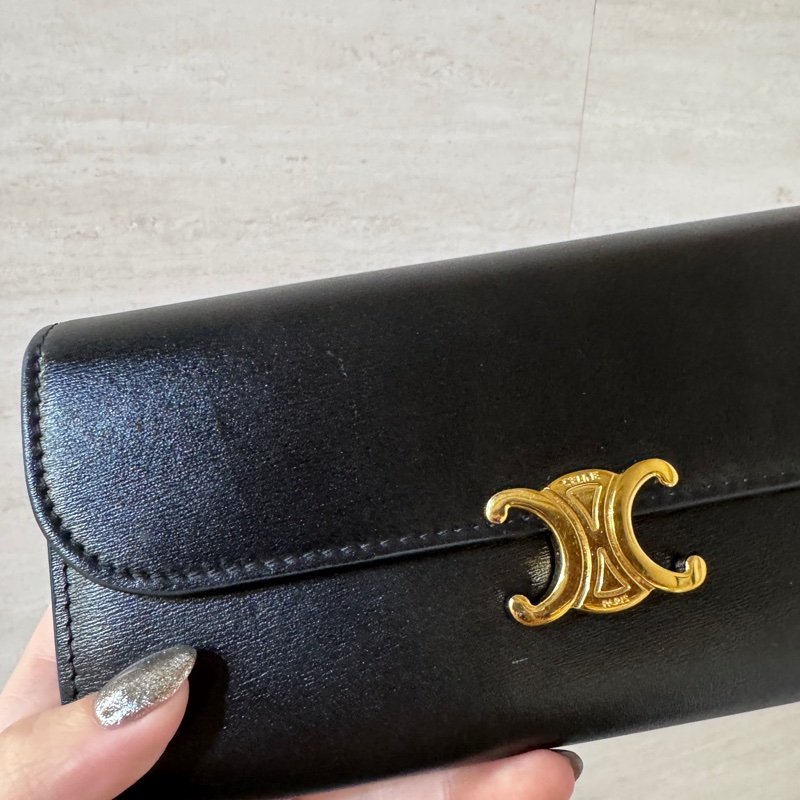 Celine Triomphe 黑色滑面牛皮凱旋門長夾-2