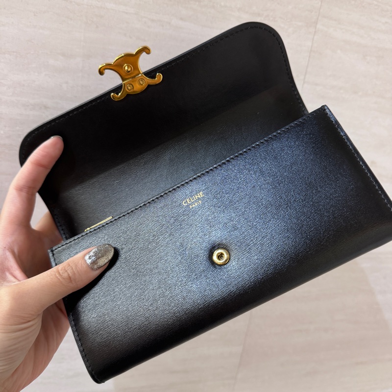 Celine Triomphe 黑色滑面牛皮凱旋門長夾-6