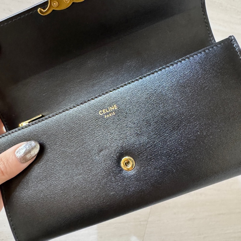 Celine Triomphe 黑色滑面牛皮凱旋門長夾-7