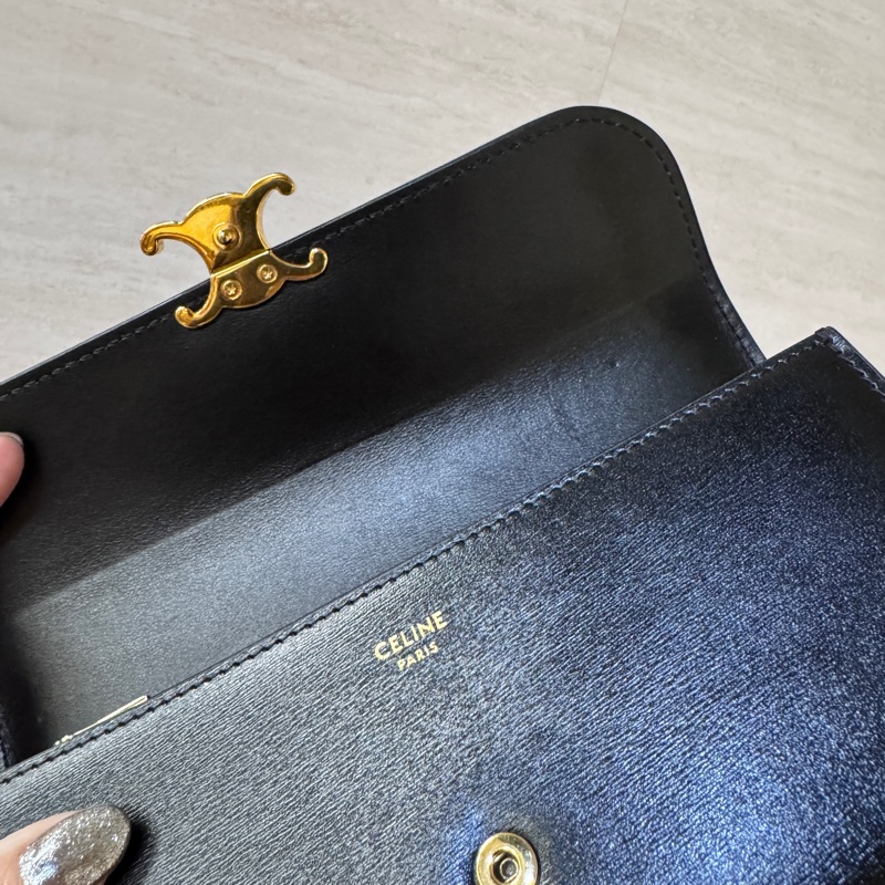 Celine Triomphe 黑色滑面牛皮凱旋門長夾-8