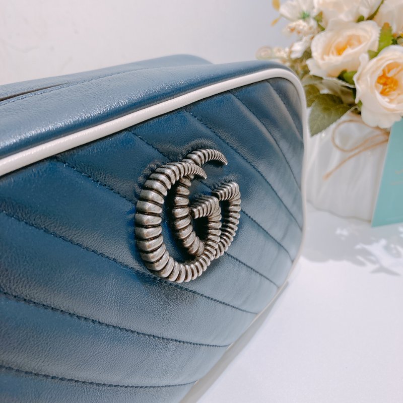 TW4756 Gucci 古馳 藍色白邊 相機包 GG Marmont Small Camera Bag Blue/White x PHW-7