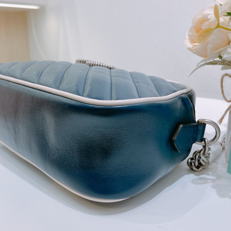 TW4756 Gucci 古馳 藍色白邊 相機包 GG Marmont Small Camera Bag Blue/White x PHW-1