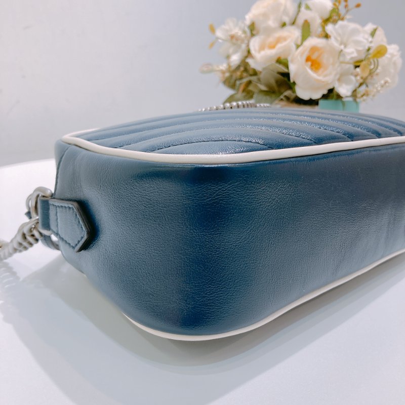 TW4756 Gucci 古馳 藍色白邊 相機包 GG Marmont Small Camera Bag Blue/White x PHW-2