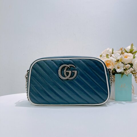 TW4756 Gucci 古馳 藍色白邊 相機包 GG Marmont Small Camera Bag Blue/White x PHW