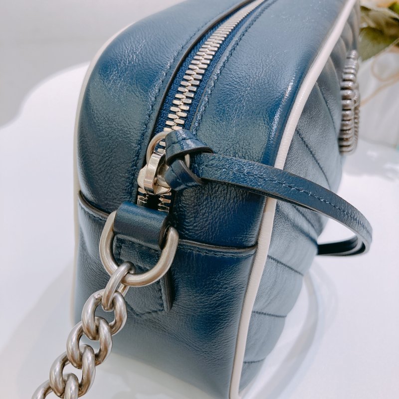 TW4756 Gucci 古馳 藍色白邊 相機包 GG Marmont Small Camera Bag Blue/White x PHW-8
