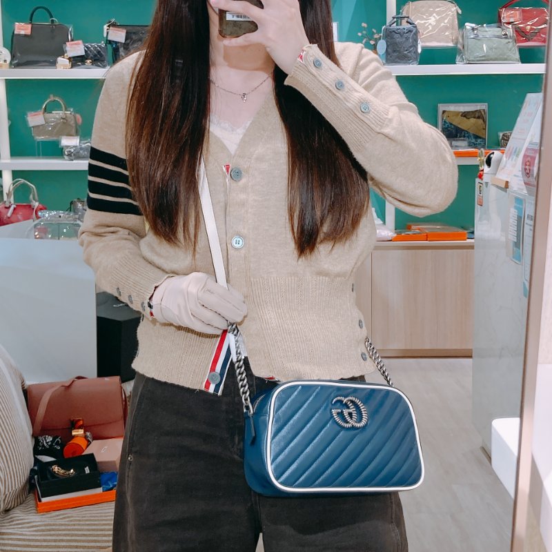 TW4756 Gucci 古馳 藍色白邊 相機包 GG Marmont Small Camera Bag Blue/White x PHW-10