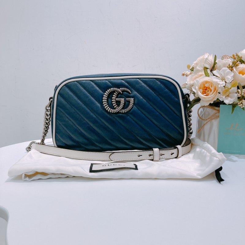 TW4756 Gucci 古馳 藍色白邊 相機包 GG Marmont Small Camera Bag Blue/White x PHW-11