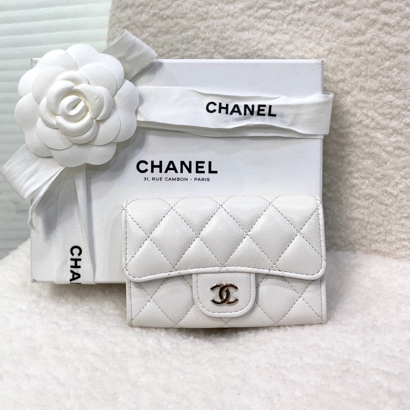 Chanel 香奈兒 Classic Flap卡包 白色荔枝牛皮 銀釦卡片零錢包 AP0214-1
