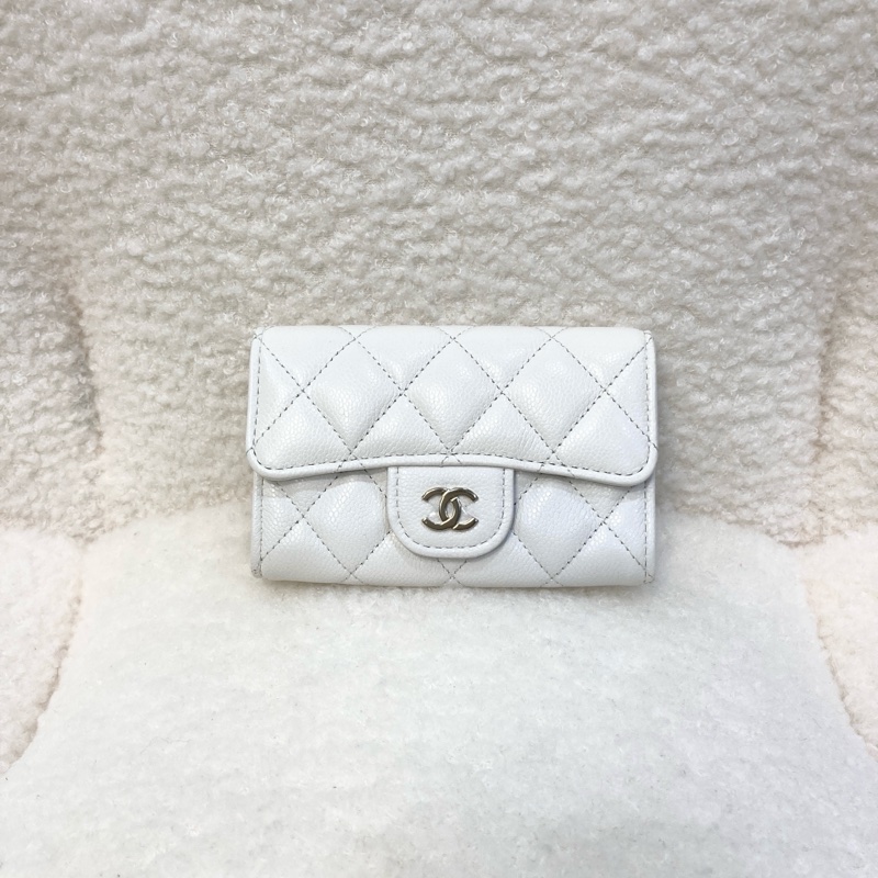 Chanel 香奈兒 Classic Flap卡包 白色荔枝牛皮 銀釦卡片零錢包 AP0214-2
