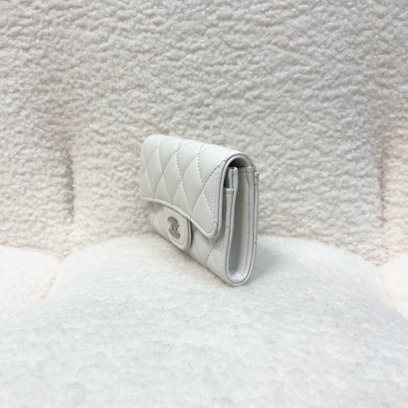 Chanel 香奈兒 Classic Flap卡包 白色荔枝牛皮 銀釦卡片零錢包 AP0214-3