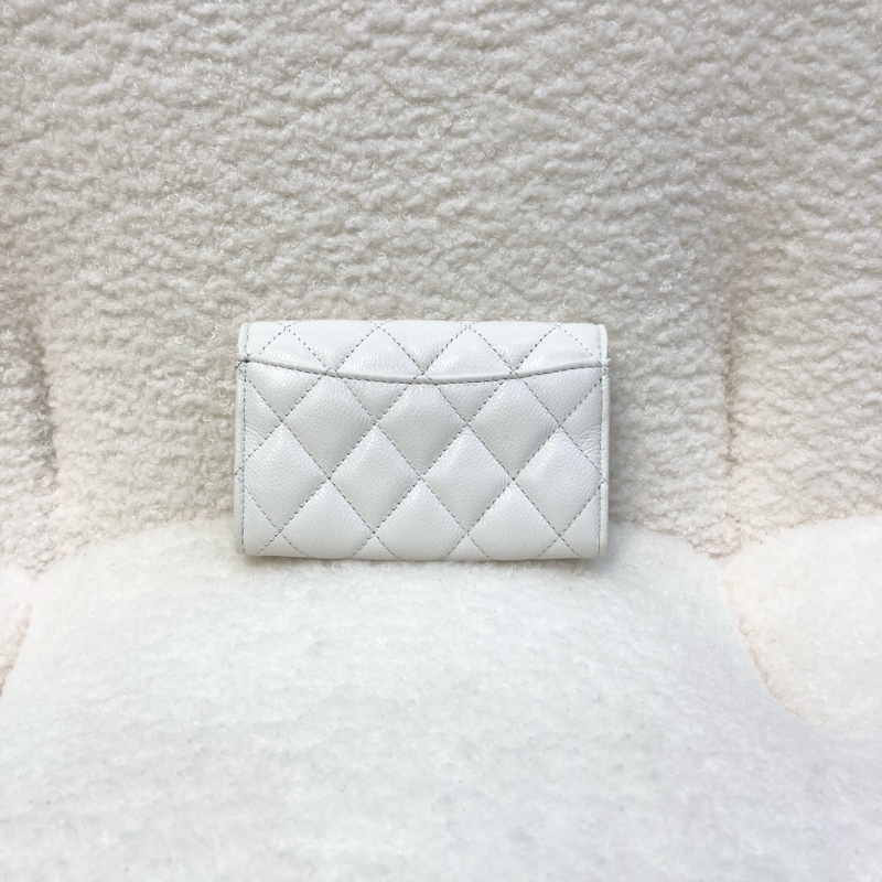 Chanel 香奈兒 Classic Flap卡包 白色荔枝牛皮 銀釦卡片零錢包 AP0214-5