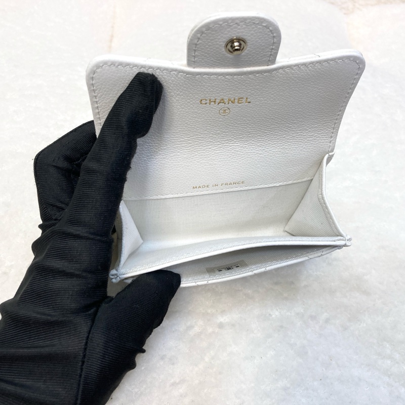 Chanel 香奈兒 Classic Flap卡包 白色荔枝牛皮 銀釦卡片零錢包 AP0214-7