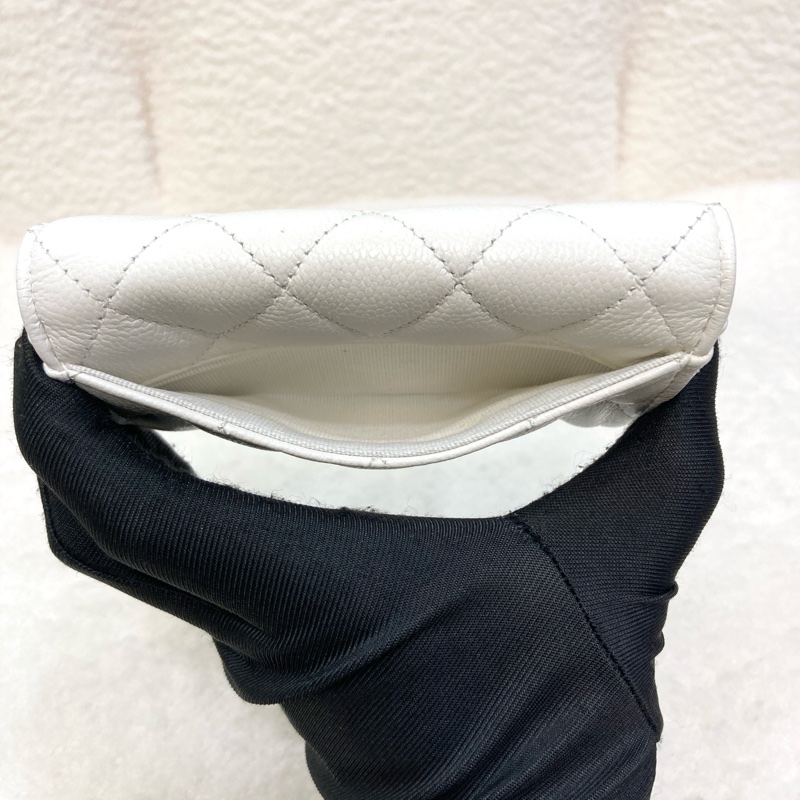 Chanel 香奈兒 Classic Flap卡包 白色荔枝牛皮 銀釦卡片零錢包 AP0214-8