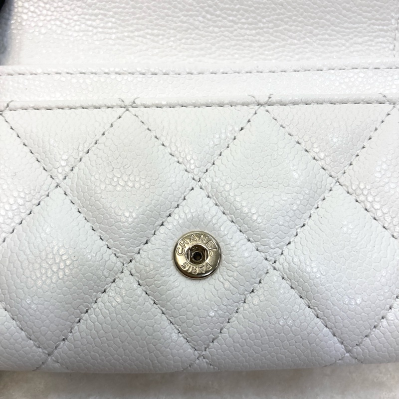 Chanel 香奈兒 Classic Flap卡包 白色荔枝牛皮 銀釦卡片零錢包 AP0214-10