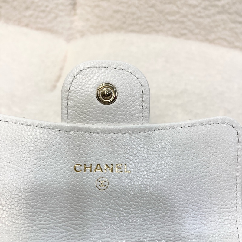 Chanel 香奈兒 Classic Flap卡包 白色荔枝牛皮 銀釦卡片零錢包 AP0214-11