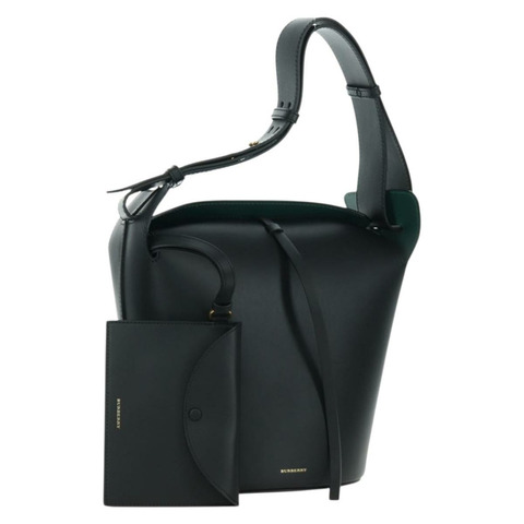 BURBERRY 水桶單肩包 皮革 黑色 金色 正品 am10807V