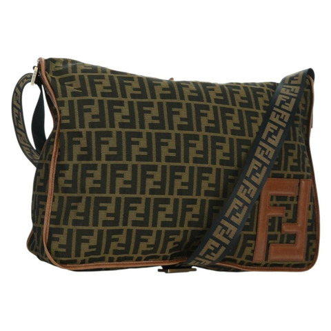 FENDI Zucca帆布單肩包 黑色棕色 正品 173487V