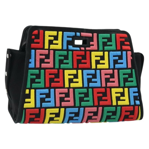 FENDI Zucca帆布Peek A Boo Defender單肩包 黑色銀色 正品 ARZ227V