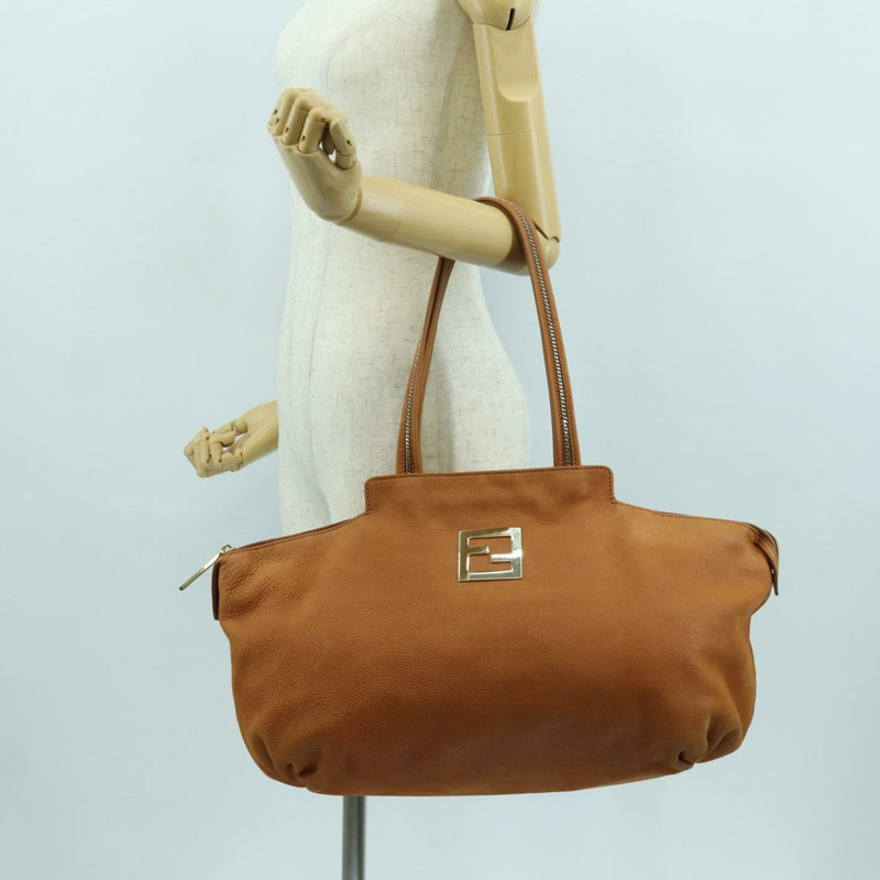 【日本直送】FENDI 棕色金色皮革手提包 正品 ARZ252V-22